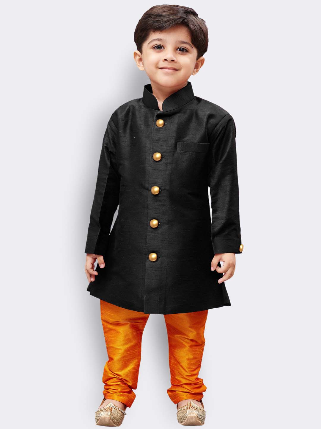 Boy's Black Silk Blend Sherwani And Churidar Set - JBN Creation