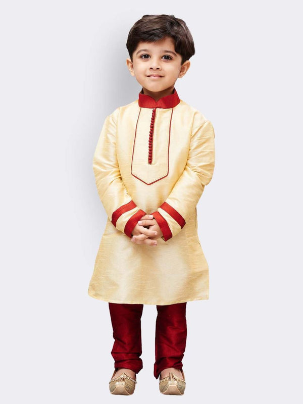 Jashvi Boys' Gold Cotton Silk Kurta and Pyjama Set