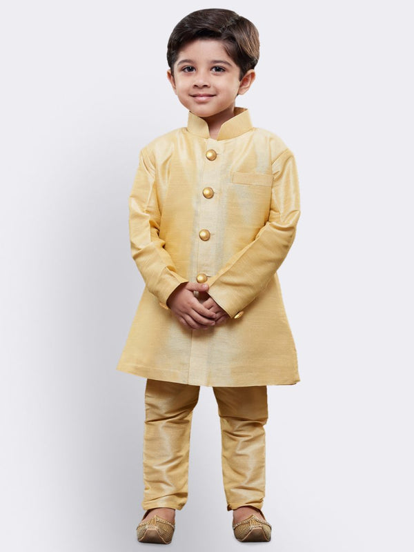 Jashvi Boys' Gold Silk Blend Sherwani