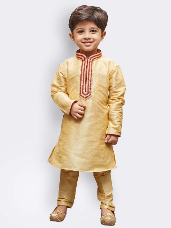 Boys' Gold Cotton Silk Kurta and Pyjama Set