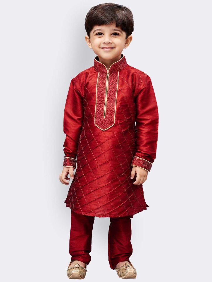 Cotton Silk Blend Kurta Pyjama Set for Boys - Vastramay Boys