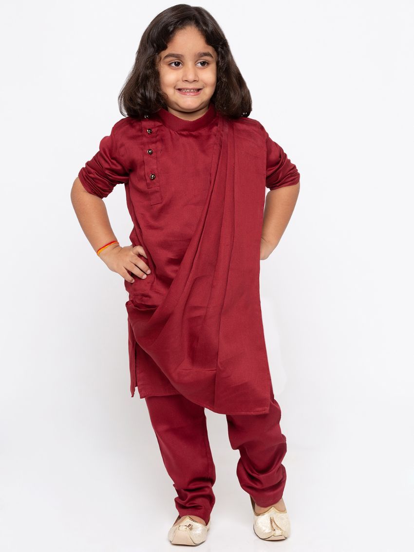 Boys' Maroon Cotton Kurta and Pyjama Set