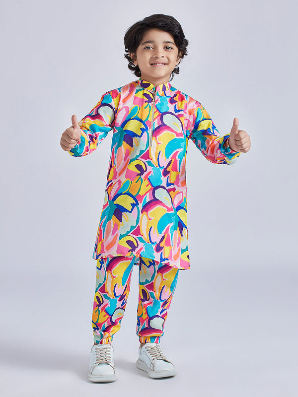 Jashvi Boys' Multicolour Kurta And Pyjama Set