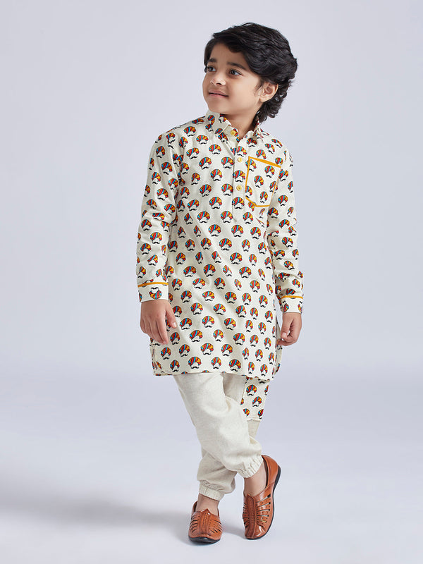 Jashvi Boys' Cream Kurta And Pyjama Set