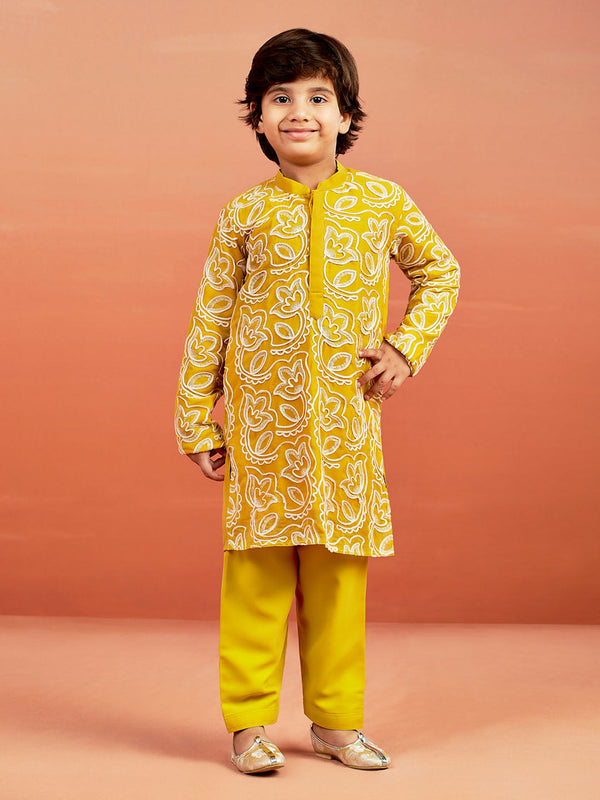 Jashvi Boys' Mustard Kurta And Pyjama Set