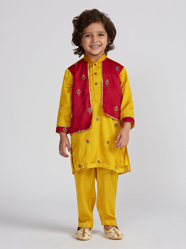 Jashvi Boys' Mustard Kurta And Pyjama Set