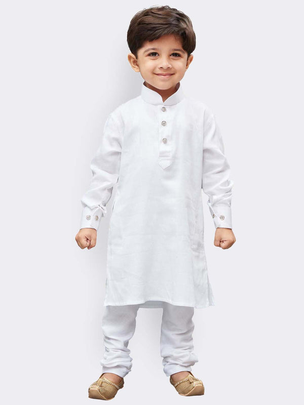 Jashvi Boys' White Cotton Kurta and Pyjama Set