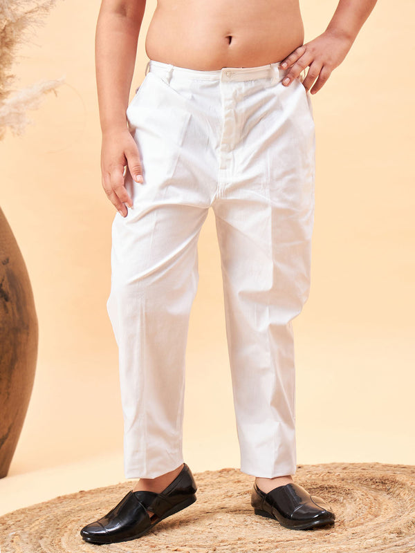 Jashvi Boy's White Cotton Slim Fit Pant