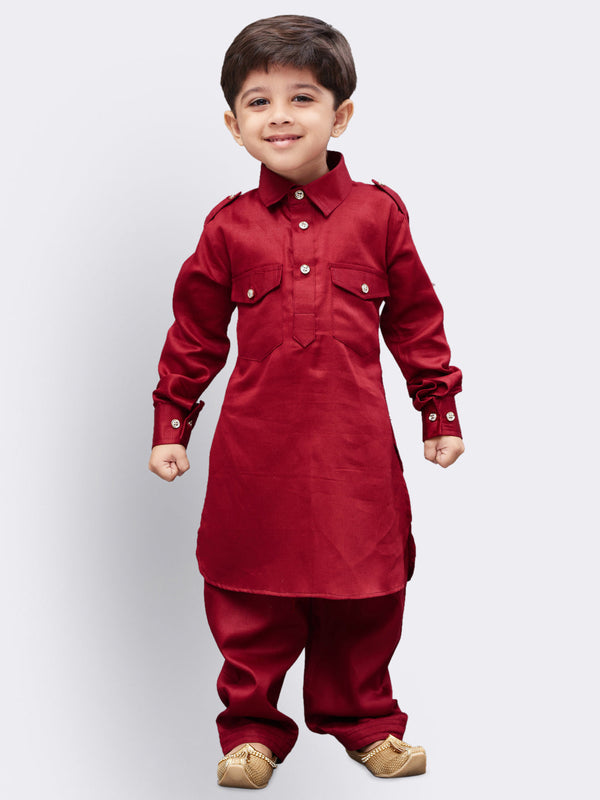 Jashvi Boys' Maroon Cotton Pathani