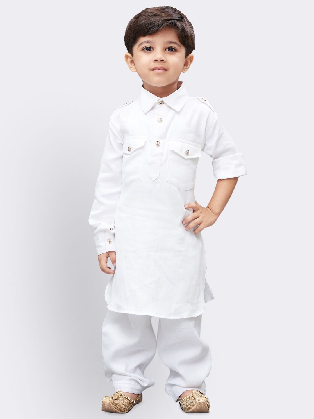 Boys' White Cotton Pathani