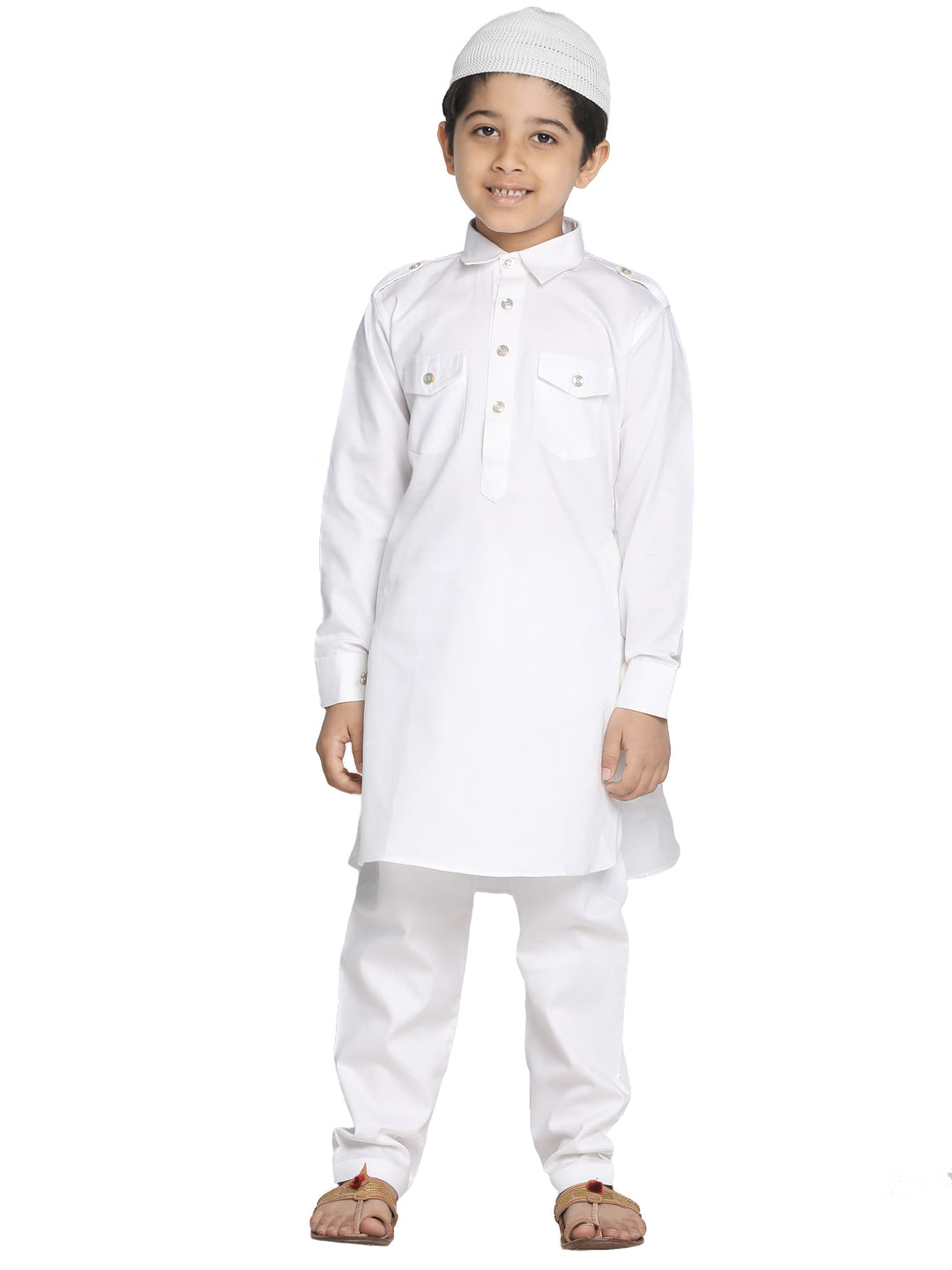 Boy's White Pathani Kurta Set - Vastramay Boys