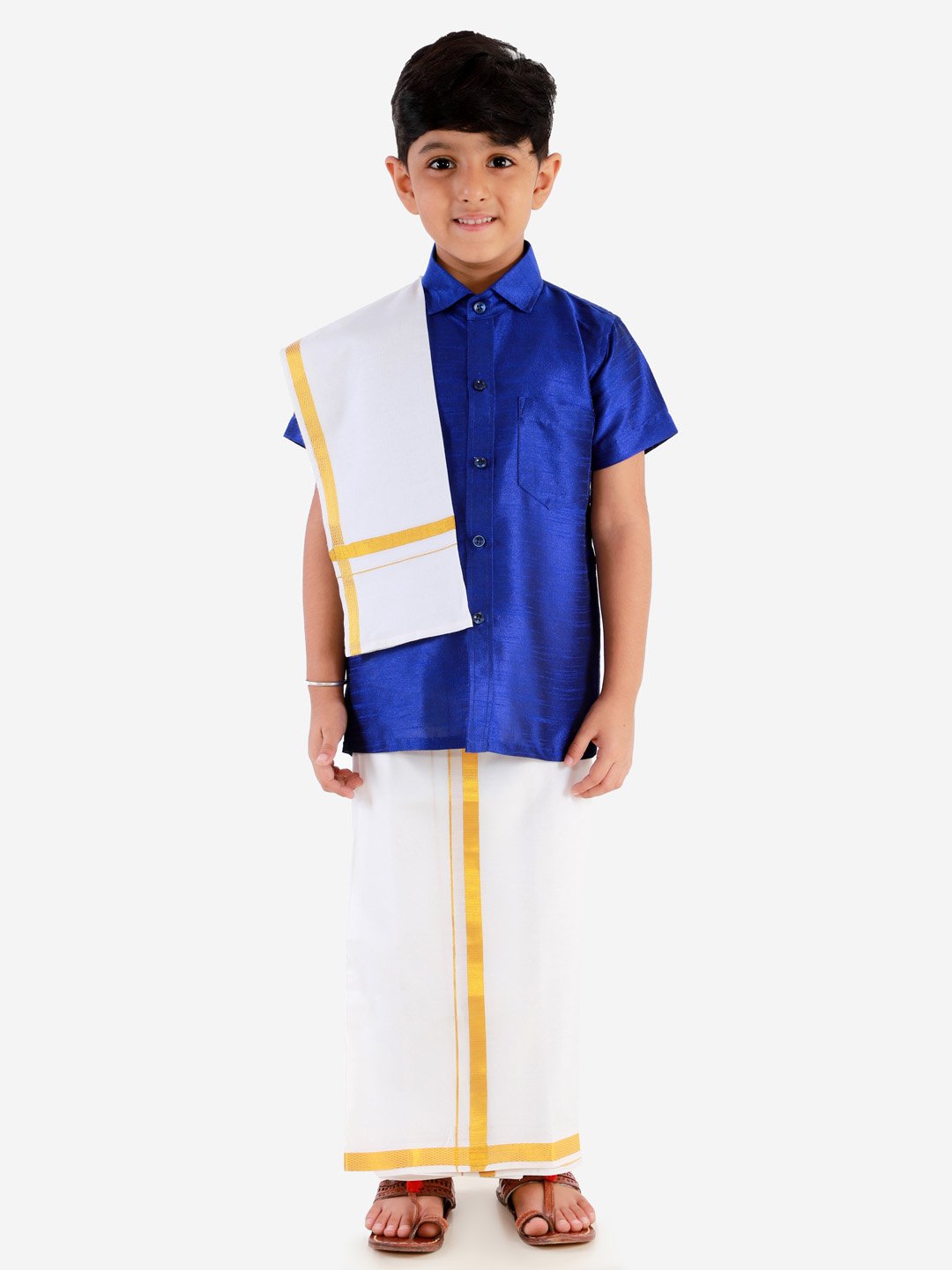 Silk Short Sleeves Veshti Sattai Set for Boys - Vastramay Boys