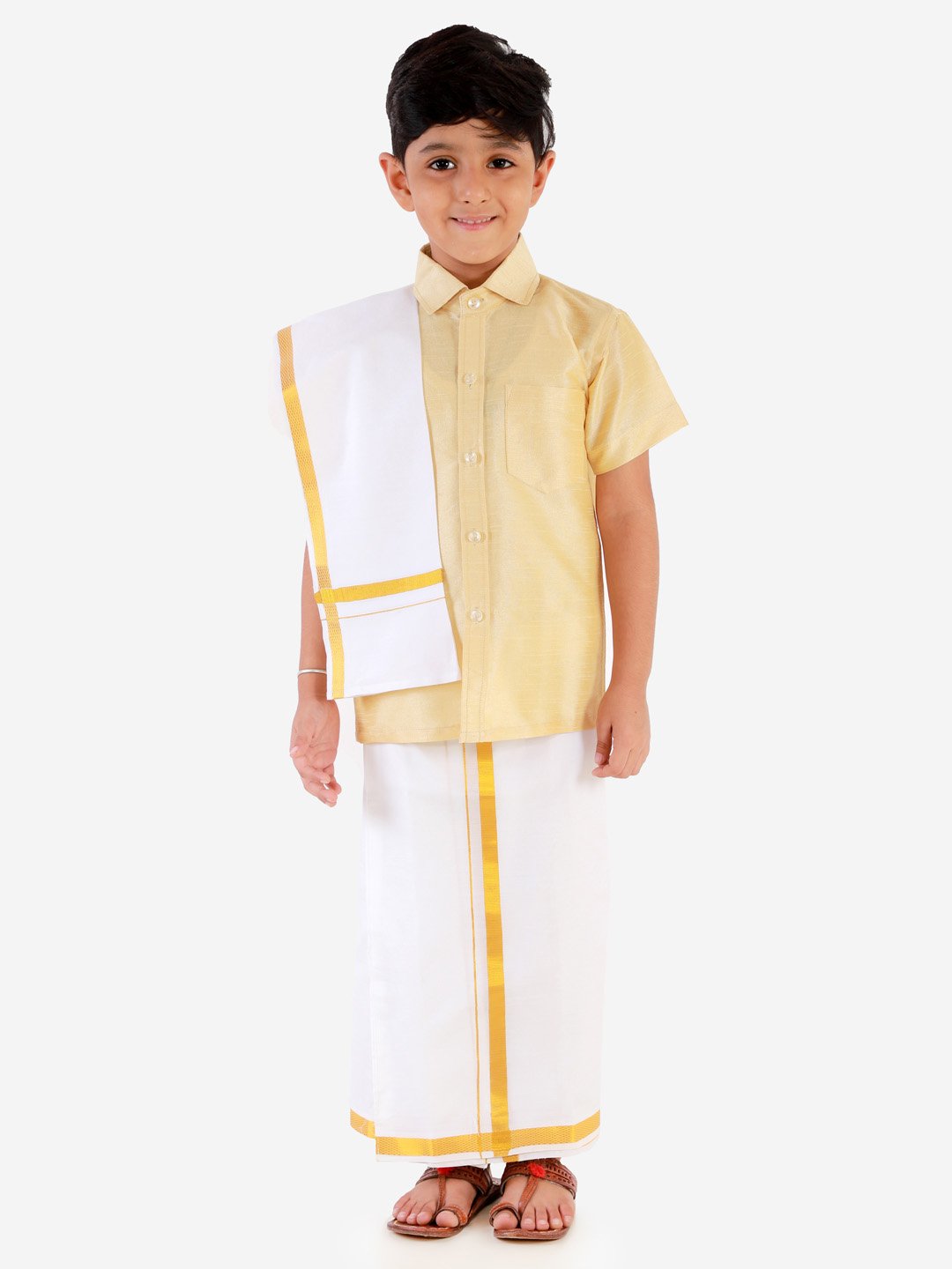 Silk Short Sleeves Veshti Sattai Set for Boys - Vastramay Boys