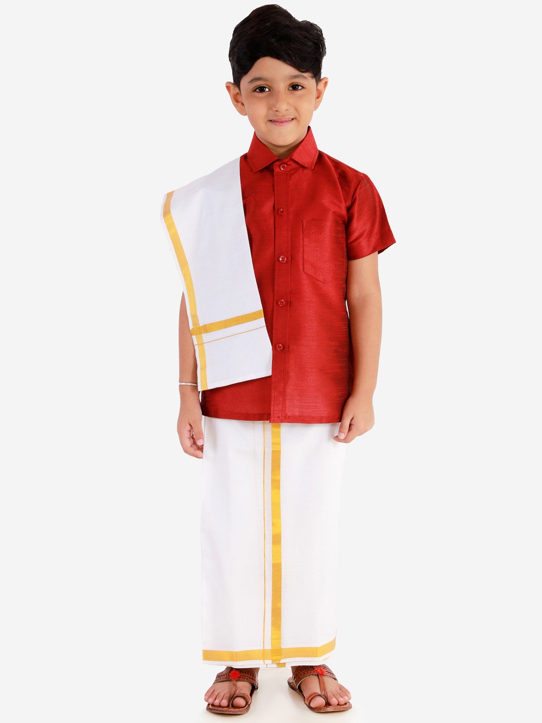 Silk Short Sleeves Veshti Sattai Set for Boys - Vastramay Boys