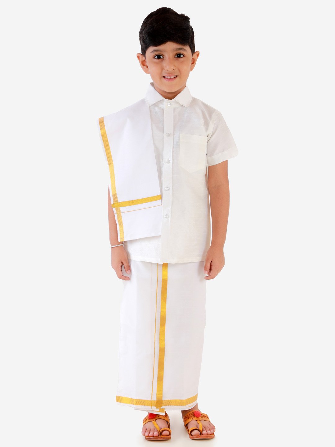 Silk Short Sleeves Veshti Sattai Set for Boys - Vastramay Boys