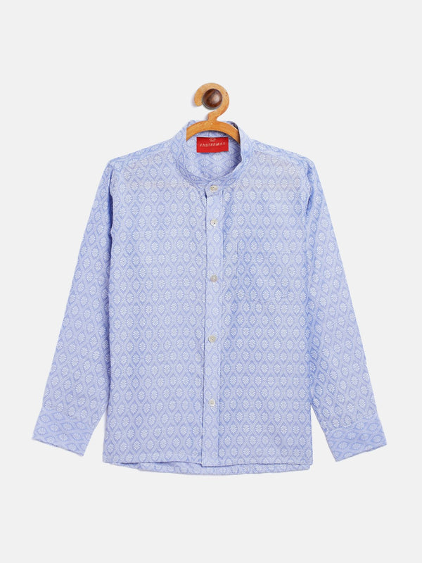 Jashvi Boys' Lavender Jacquard Ethnic Shirt