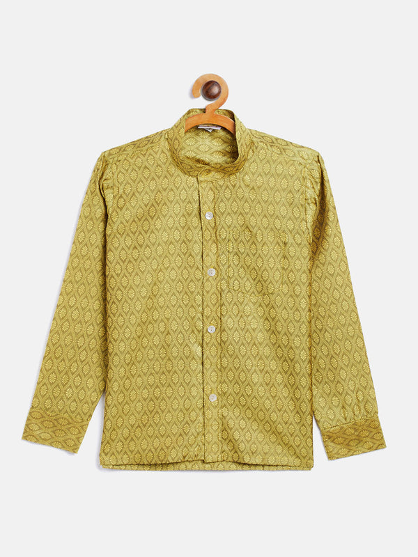 Jashvi Boys' Yellow Jacquard Ethnic Shirt