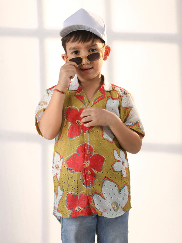 Jashvi Boys' Mustard Ethnic Shirt