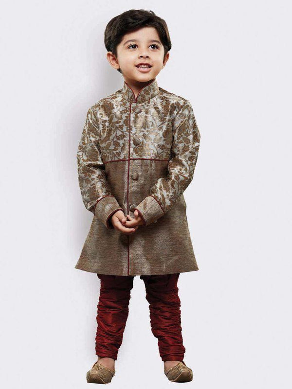 Jashvi Boys' Bronze Silk Blend Sherwani