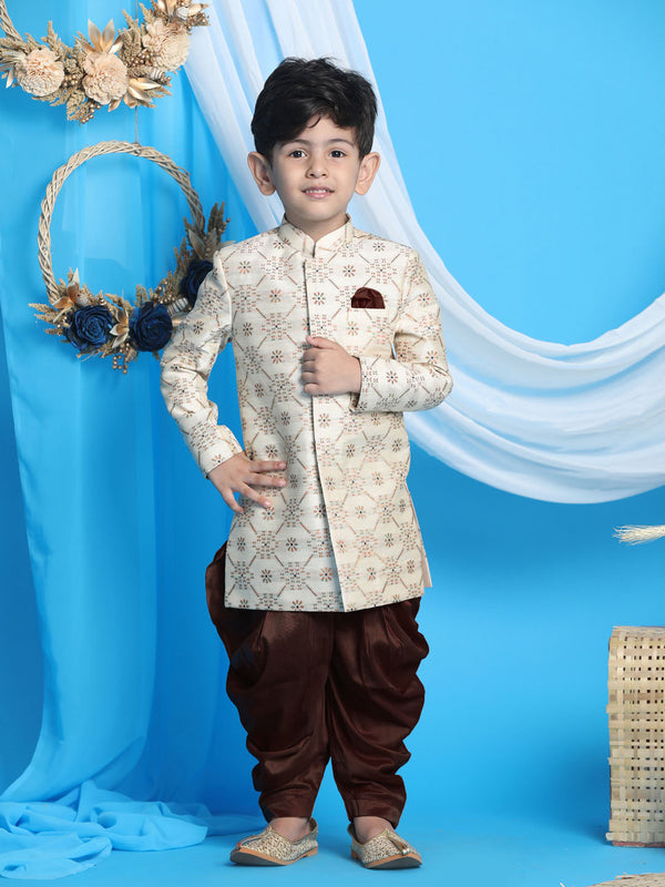 Jashvi Boys Gold And Coffee Sherwani Set