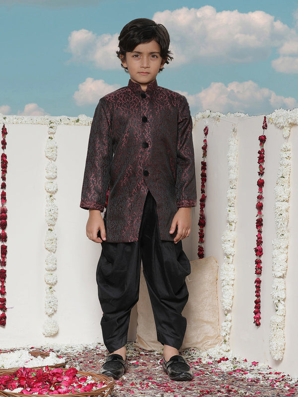 Jashvi Boys' Maroon Silk Blend Sherwani