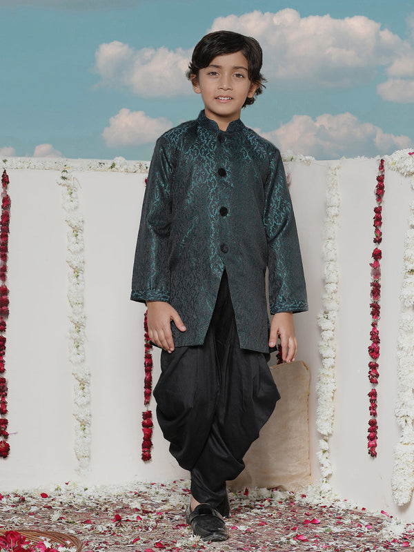 Jashvi Boys' Turquoise Blue  Silk Blend Sherwani