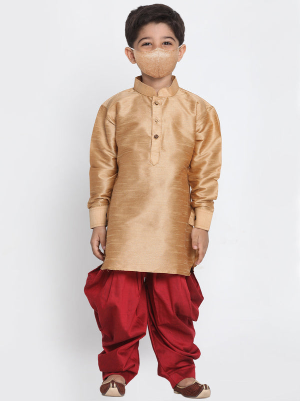 Jashvi Boys' Gold Cotton Silk Kurta and Dhoti Pant Set