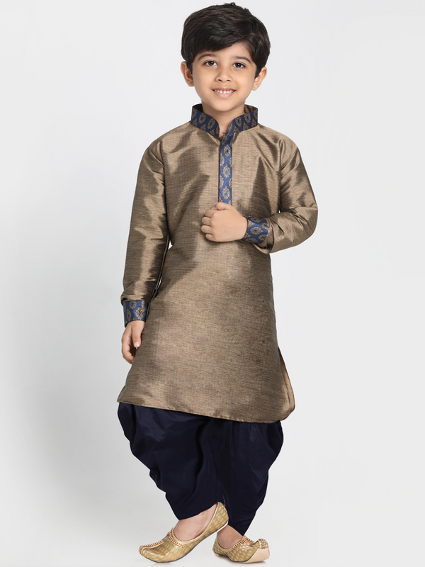 Jashvi Boys' Bronze Cotton Silk Blend Kurta and Dhoti Pant Set