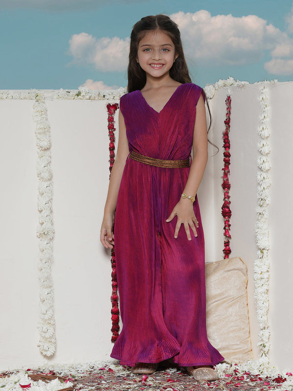 Jashvi Girls' Purple Pleated Jump Suit