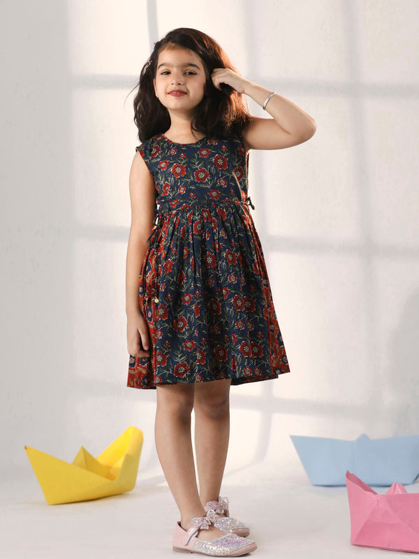 Jashvi Girls' Rust And Navy Blue Dress