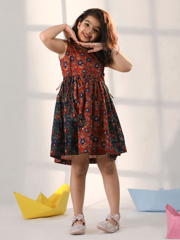 Jashvi Girls' Rust And Navy blue Dress