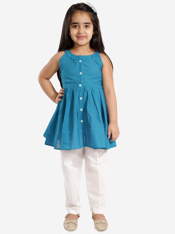 Jashvi Girls' Handloom Cotton Kurta And Straight Pant Set