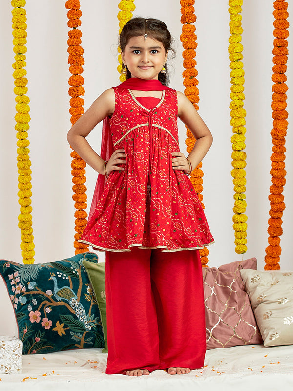 Jashvi Girls' Red Kurta Palazzo Set