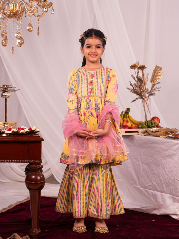 Jashvi Girls' Yellow Kurta And Sharara Set