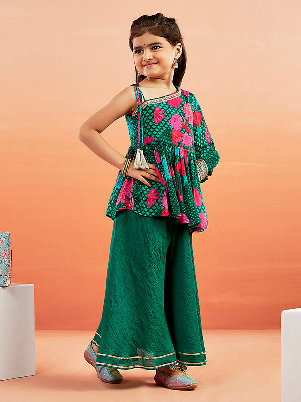 Jashvi Girls' Green Kurta Palazzo Set