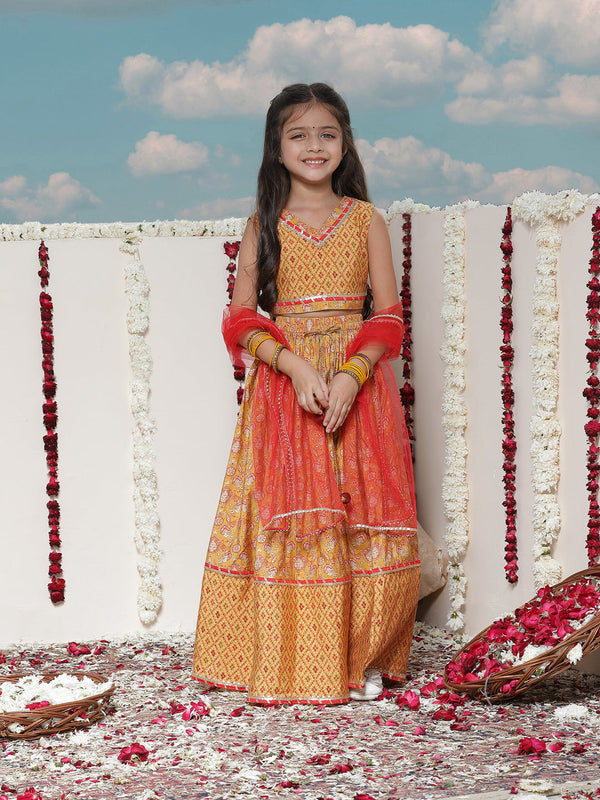 Jashvi Girls' Floral Printed Lehenga Choli With Dupatta