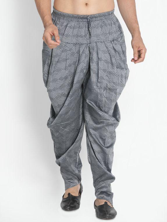 Jashvi Men's Grey Cotton Blend Cowl Dhoti Pant