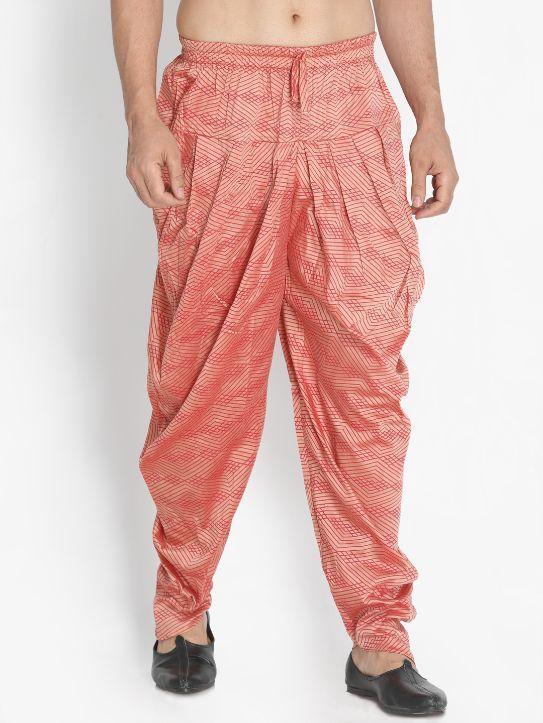 Men's Pink Cotton Silk Blend Dhoti - Vastramay