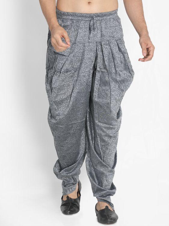 Men's Grey Cotton Silk Blend Dhoti - Vastramay