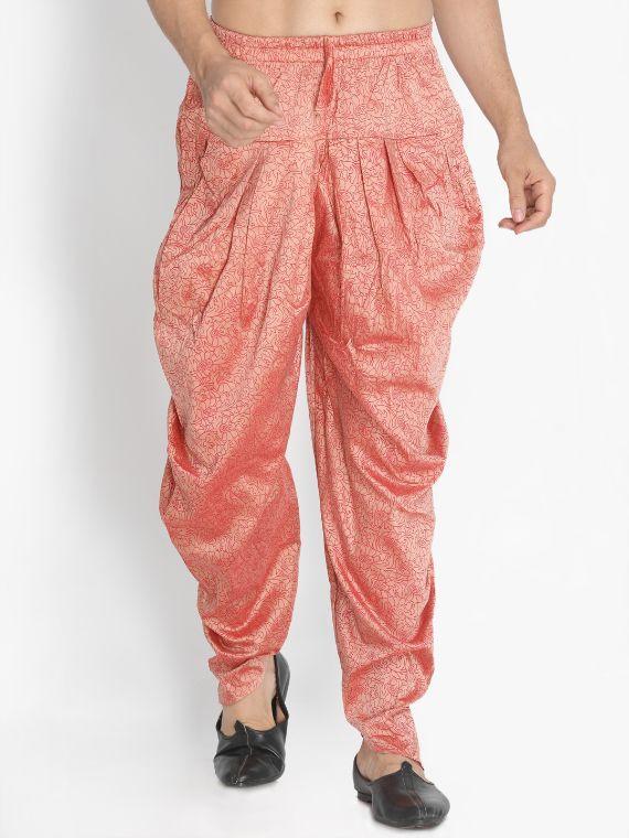 Men's Pink Cotton Silk Blend Dhoti - Vastramay