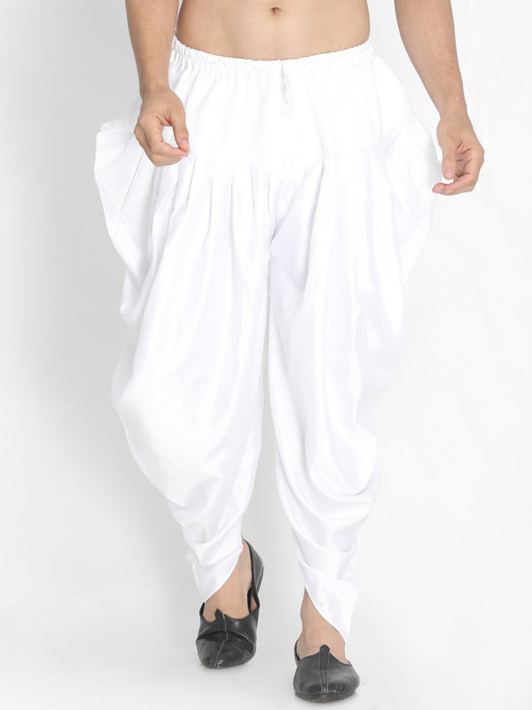 Jashvi Men's White Cotton Satin Blend Dhoti