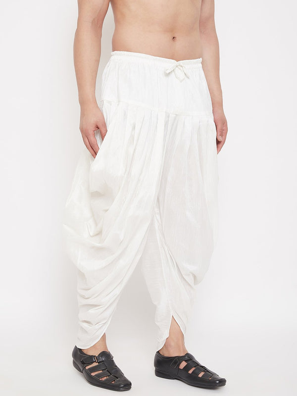 Men's White Cowl Dhoti - Vastramay