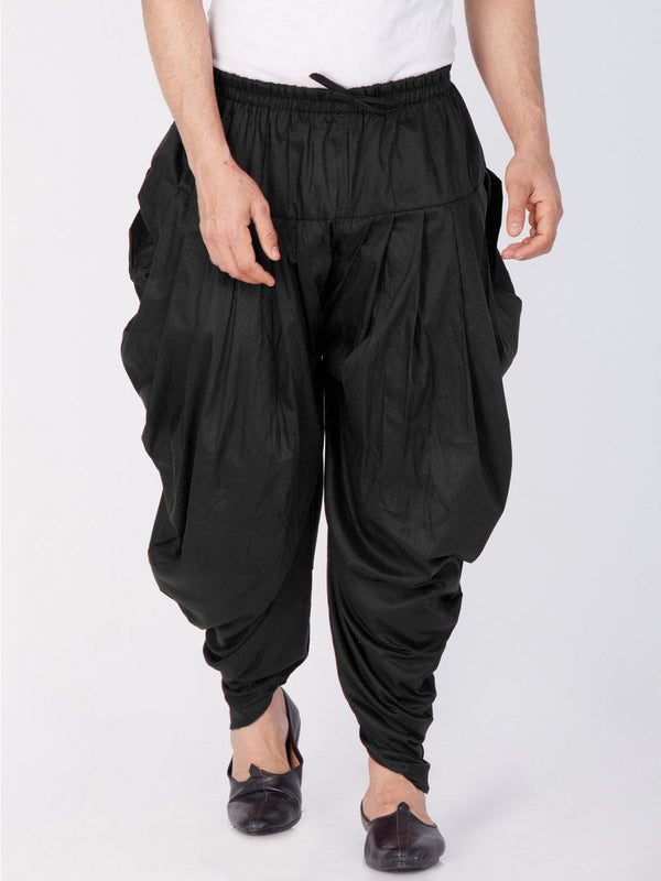 Men's Black Cotton Silk Blend Dhoti - Vastramay