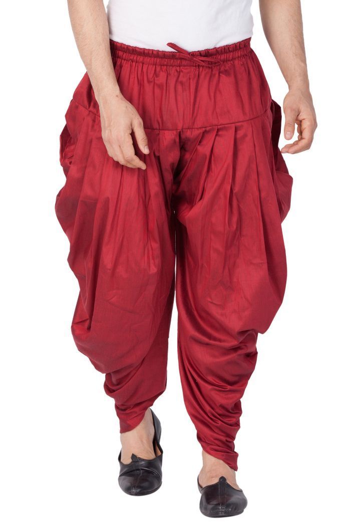 Men's Maroon Cotton Silk Blend Dhoti