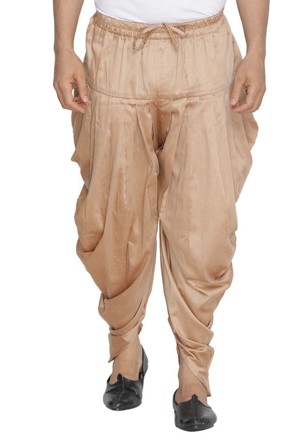 Men's Gold Cotton Silk Blend Dhoti - Vastramay