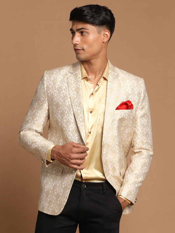 Jashvi Men's Gold Woven Blazer