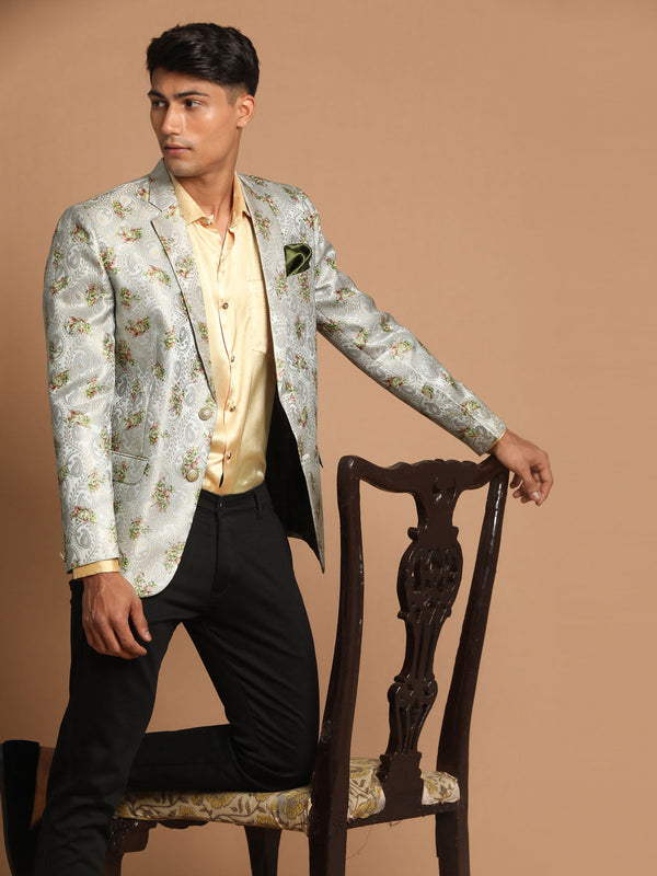 Jashvi Men's Light Green Woven Silk Blend Blazer