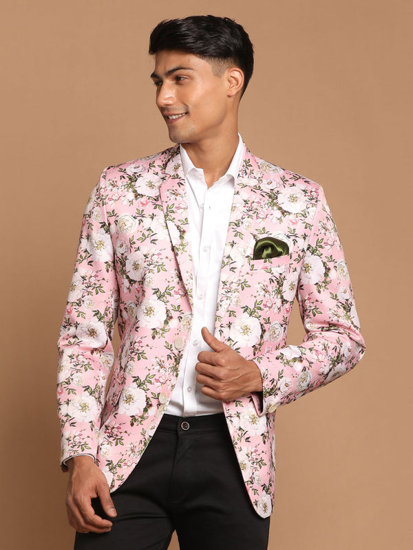 Jashvi Men's Pink Floral Printed Blazer