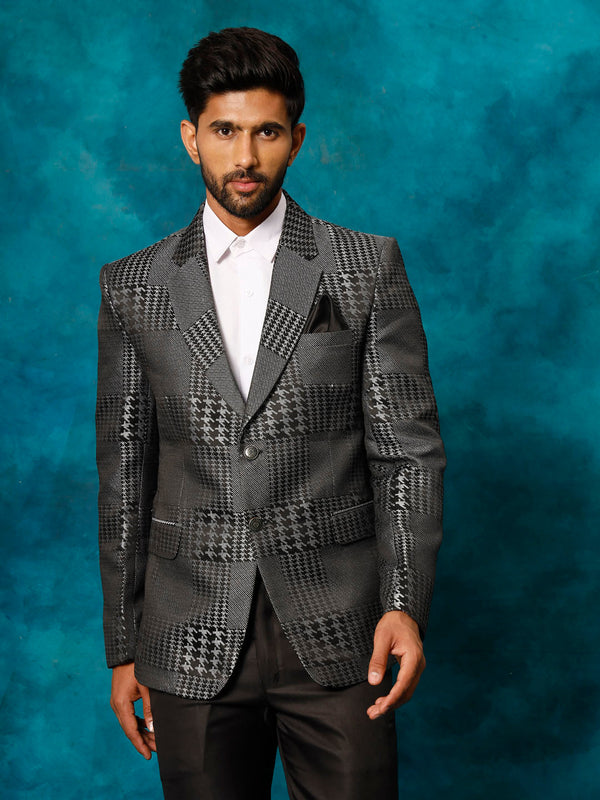 Jashvi Men's Black Houndstooth Blazer