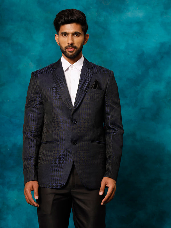 Jashvi Men's Blue Houndstooth Blazer